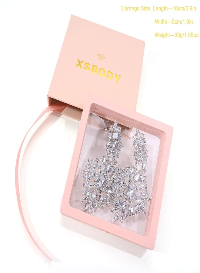 XSBODY Costume Silver Large Rhinestone Earrings Dangling Trendy Bling Oversized Statement Earrings For Women Formal (Silver) - Image 3